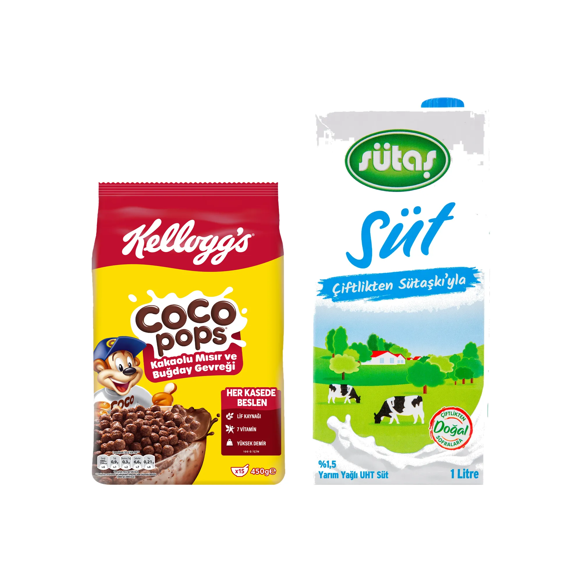 Kellogg's Coco Pops Mısır Gevreği & Sütaş Yarım Yağlı Süt