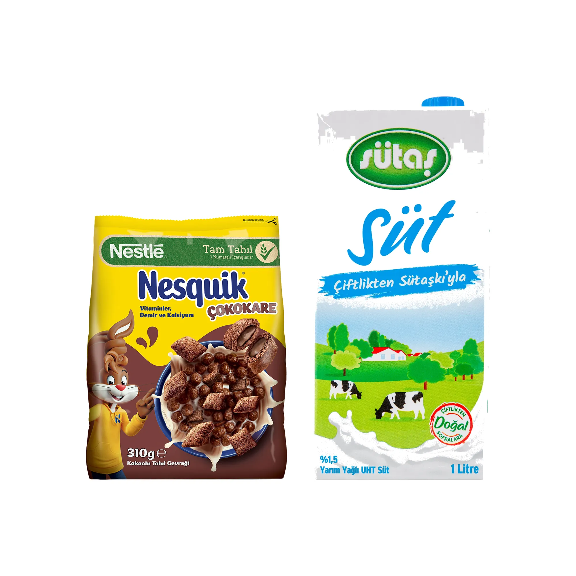 Nesquik Çokokare Mısır Gevreği & Sütaş Yarım Yağlı Süt