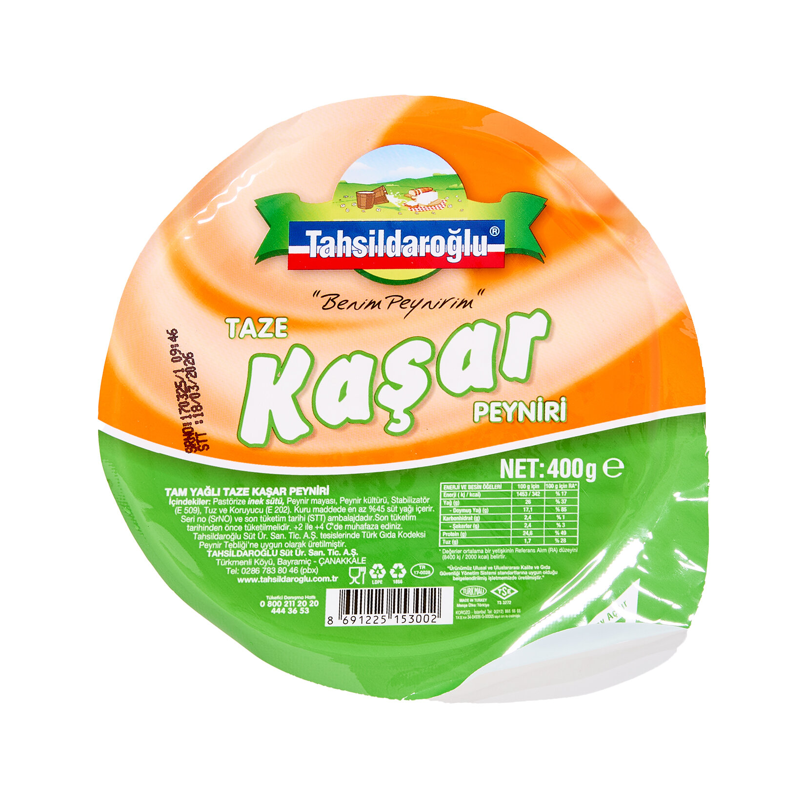 Tahsildaroğlu Taze Kaşar Peyniri 400 G