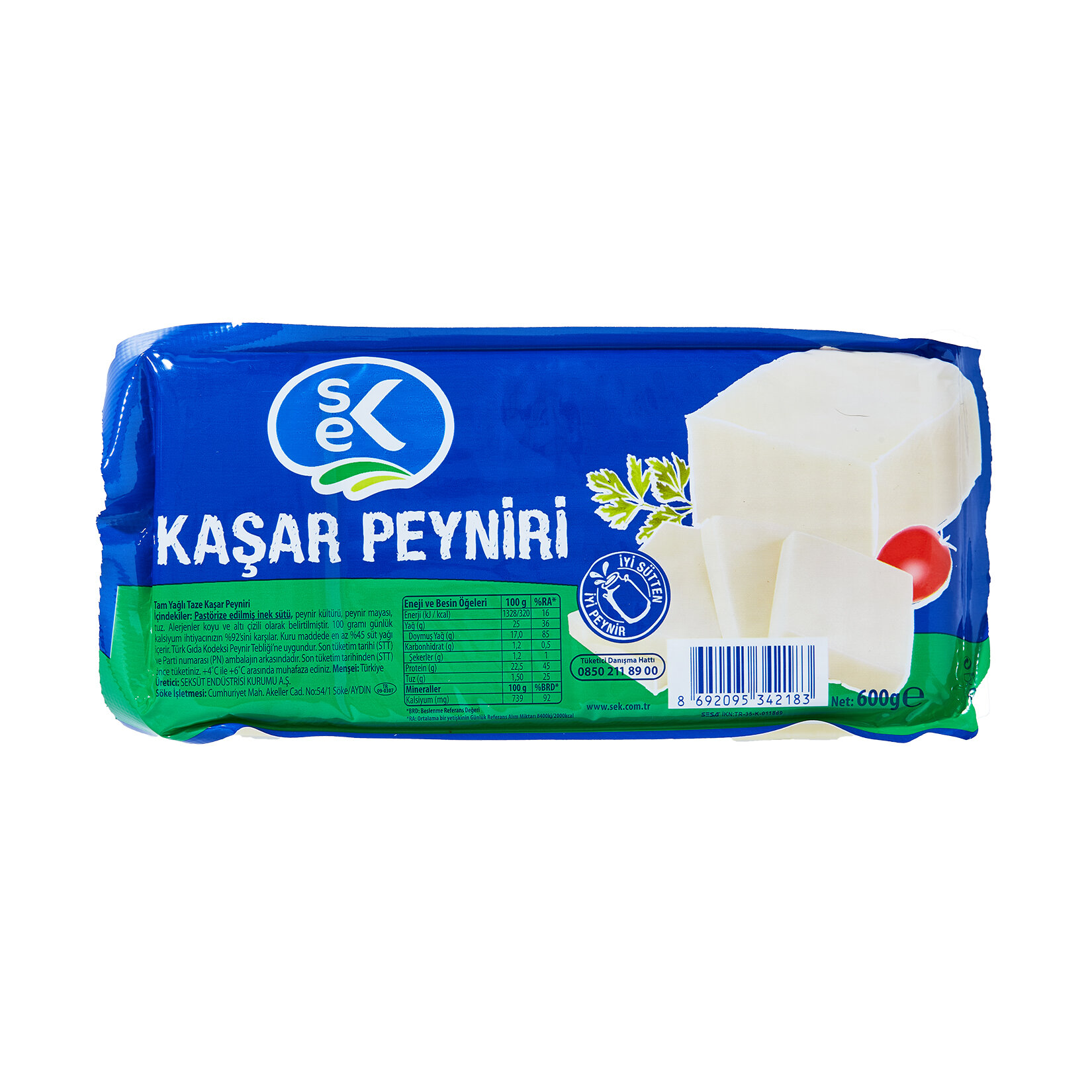 Sek Tam Yağlı Taze Kaşar Peyniri 600 G