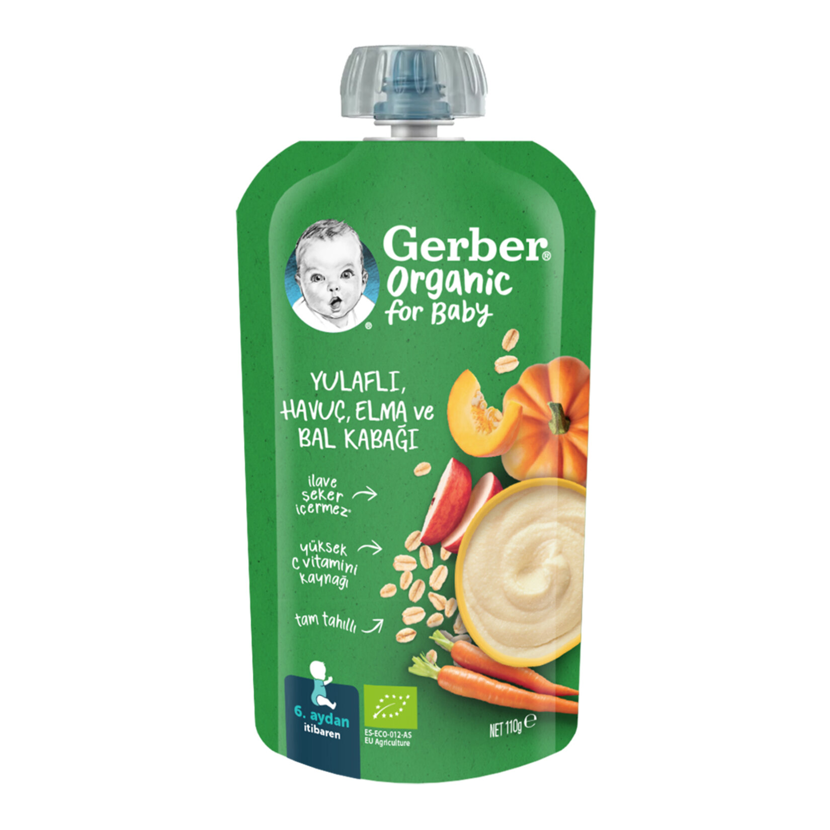Gerber Organik Yulaf Havuç Elma Bal Kabağı Püresi 110 G