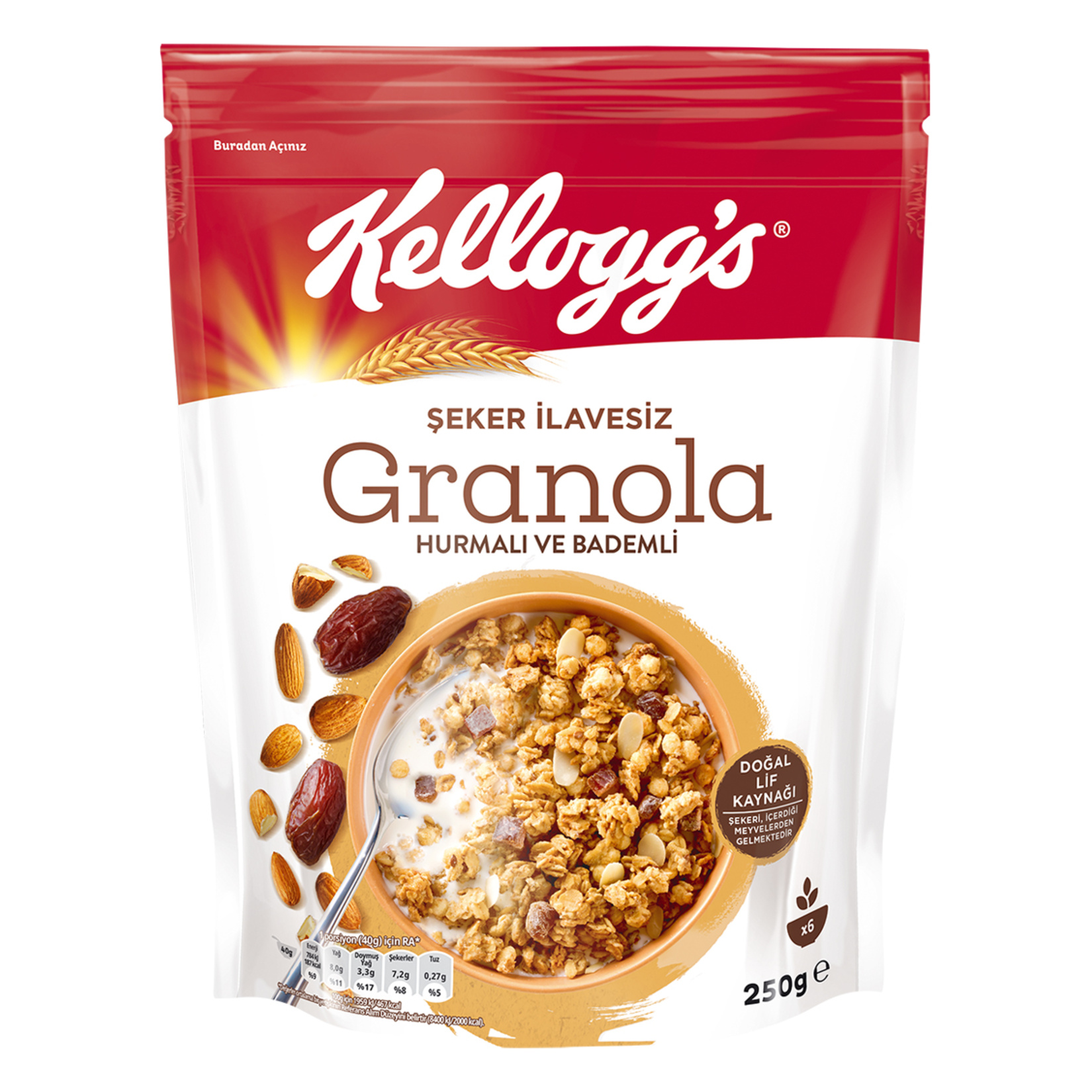 Kellogg's İlave Şekersiz Granola Hurmalı ve Bademli 250 G