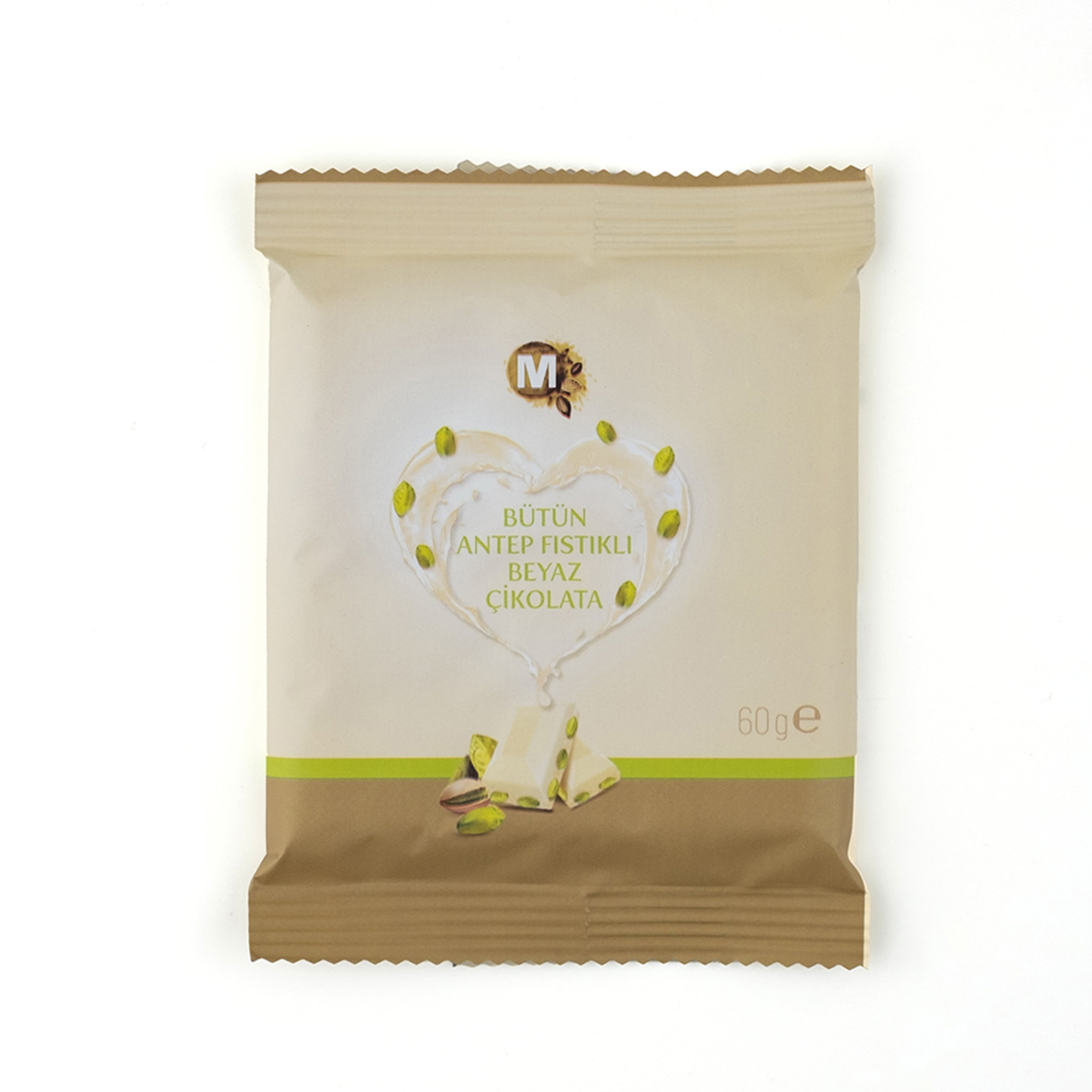 Migros Bütün Antep Fıstıklı Beyaz Çikolata 60 G