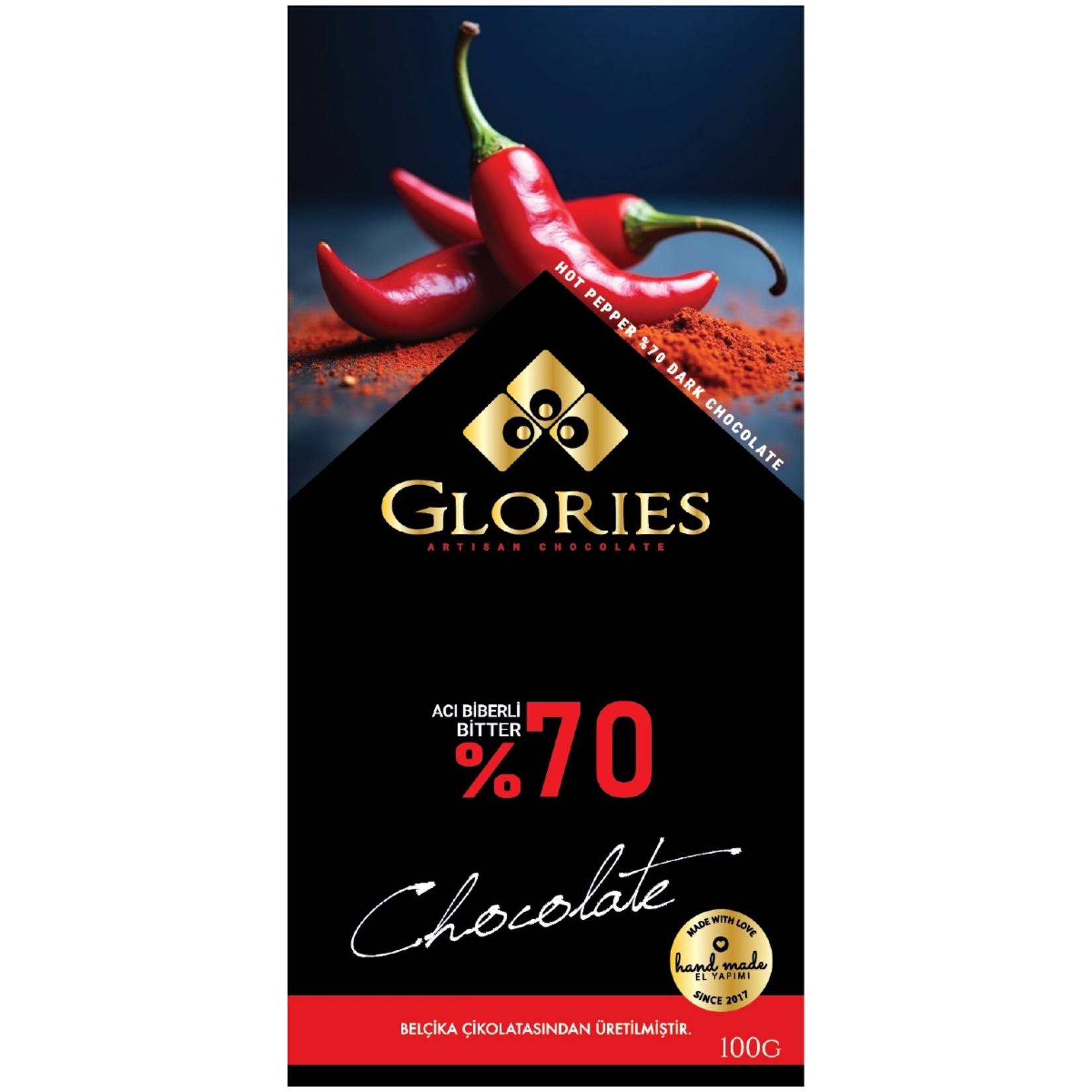 Glories % 70 Kakao Acı Biber Bitter Çikolata 100 G