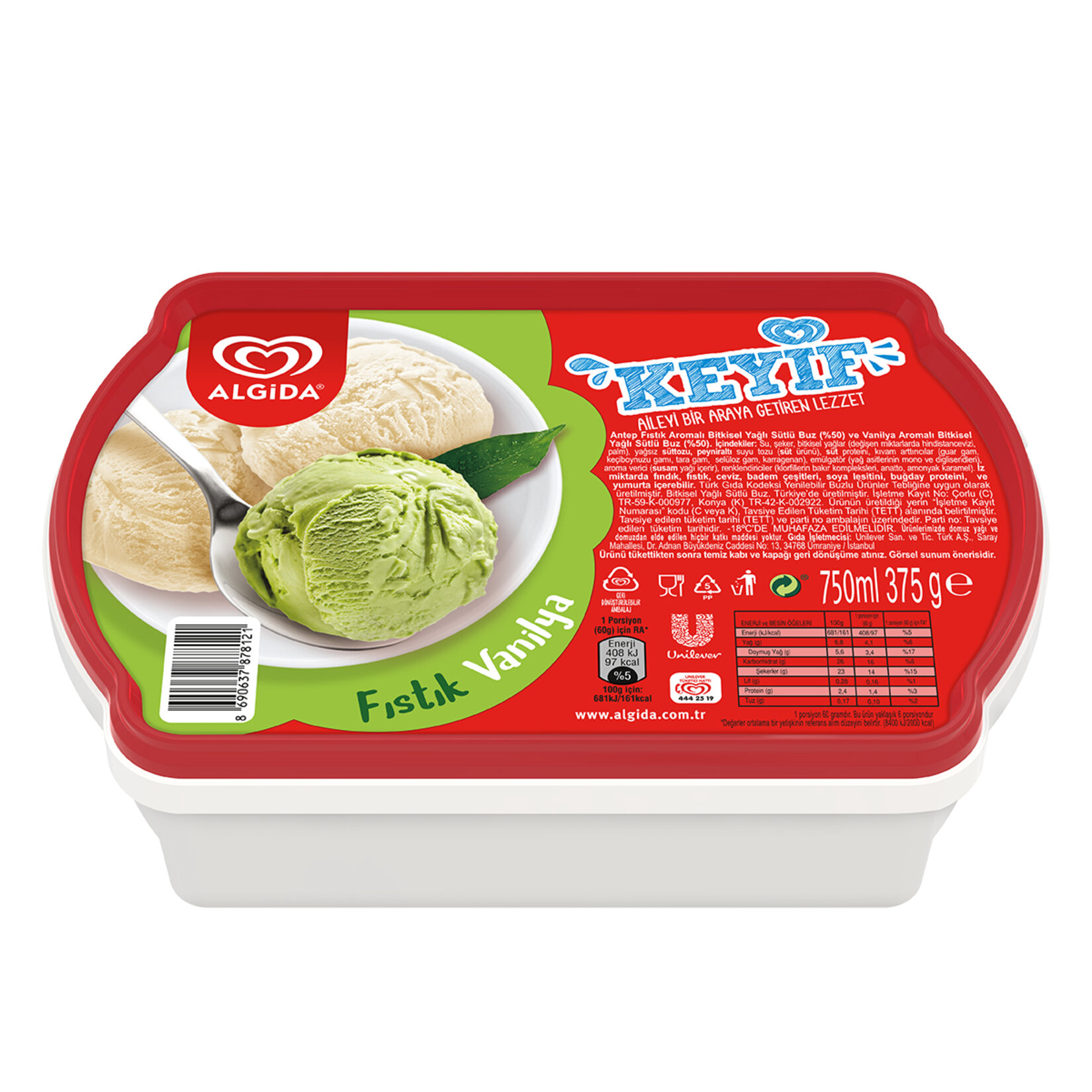 Algida Keyif Antep Fıstığı - Vanilya 750 Ml
