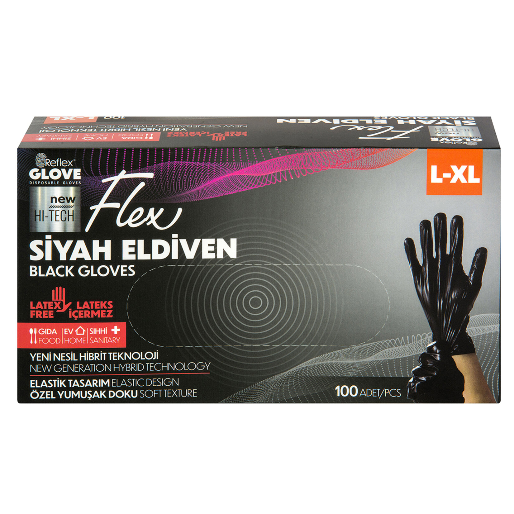 Flex Eldiven Siyah L Beden 100'Lü