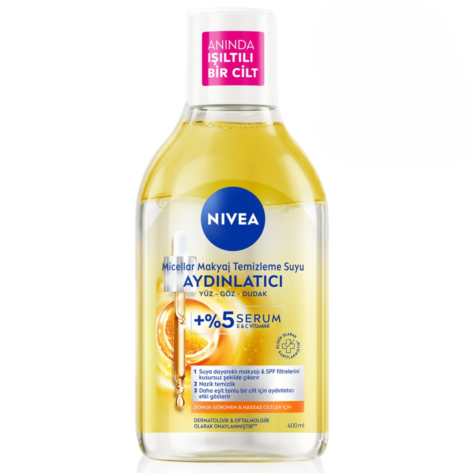 NIVEA Aydınlatıcı Serum İçerikli Micellar Makyaj Temizleme Suyu C Vitamini 400ml