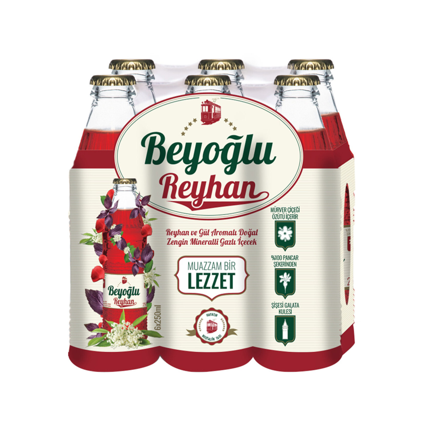 Beyoğlu Reyhan ve Gül Aromalı Gazlı İçecek 6 x 250 Ml