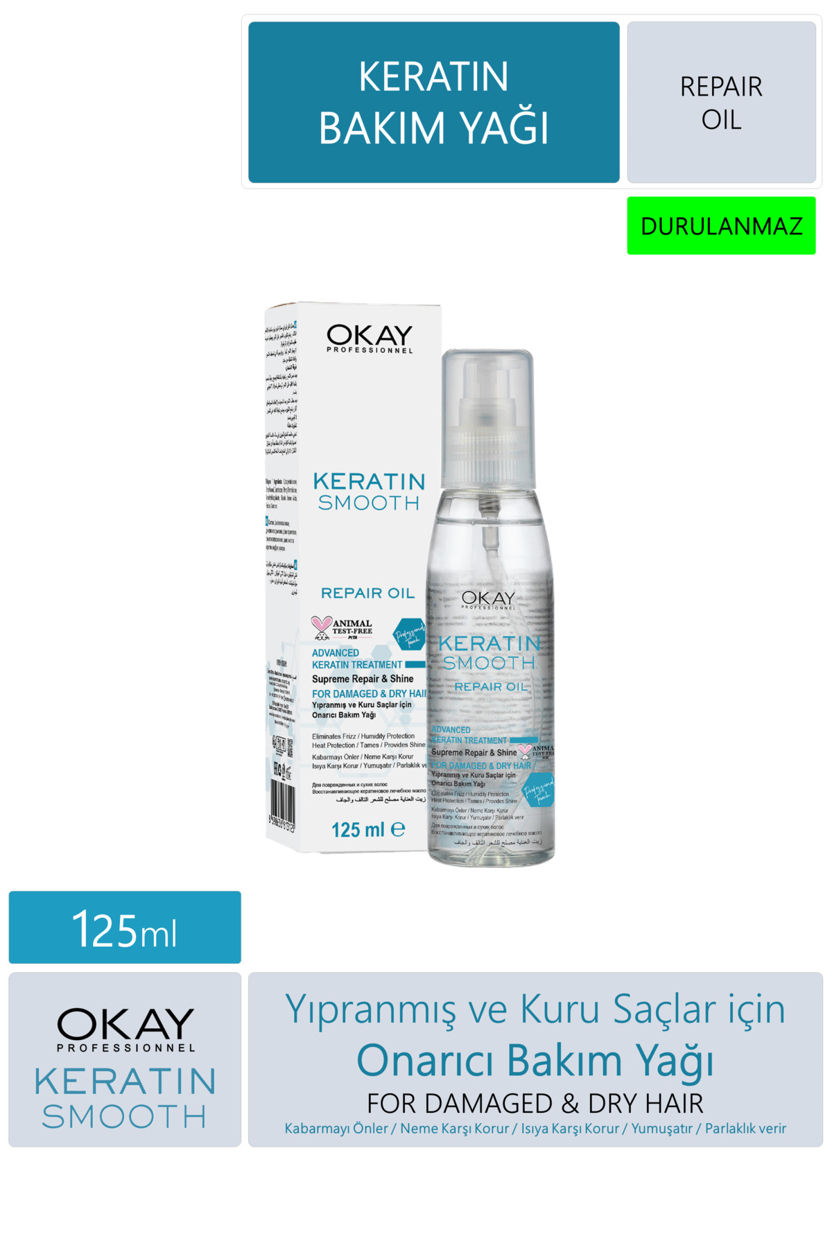 Okay Saç Bakım Yağı Keratin Smooth 125 ml